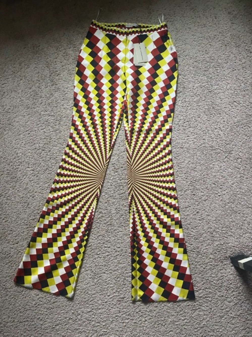 Silk fitted Woman’s Geometric Flare Pants - Yellow, Red, Black